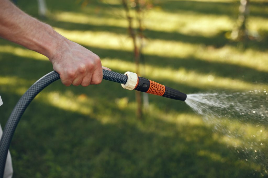 Man watering grass in the garden